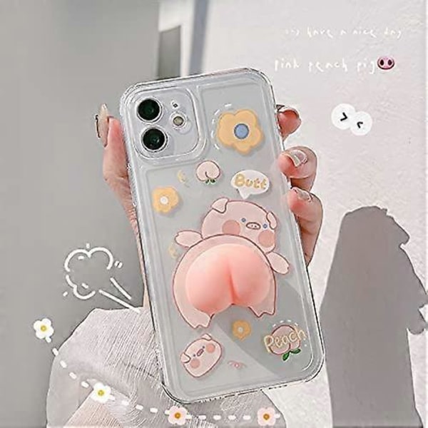 Telefonfodral för iPhone XR, Rolig Nyhet Vågformad 3D Klämbar Persika Bakdel Grismönster Söt Grisfodral Transparent Mjuk TPU Silikon Gummifodral Hjälp R