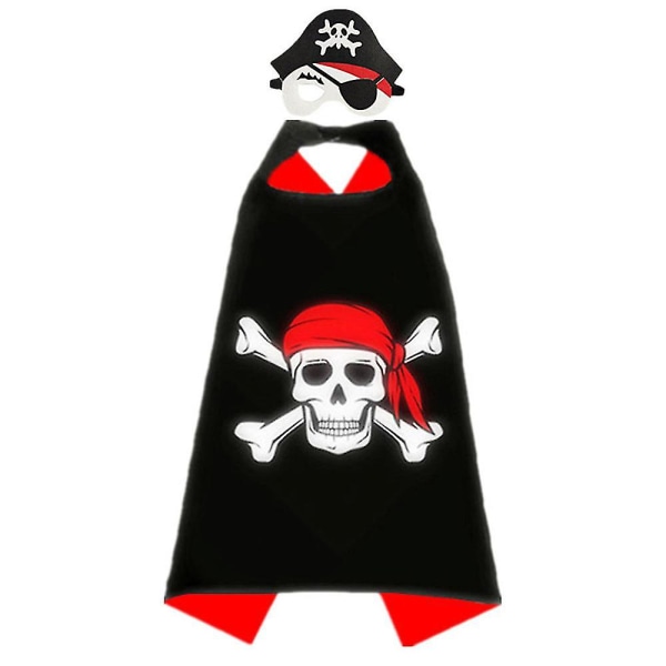 Piratkostume, klassisk piratkappe Cosplay Cape skeletkappe+hat+øjenlapper til halloweenfestgaver（4）