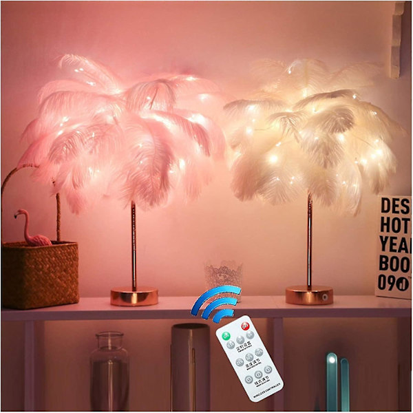 Kreativ bordlampe fjernbetjening fjerlampe Usb/aa batteristrømforsyning Kreativ diy varm varm lys fjerlamper bryllup hjem hjem indretning