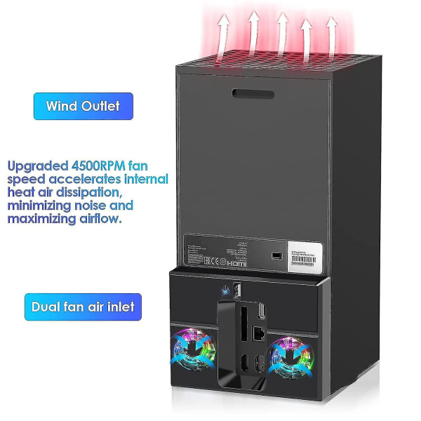 Køleventilator kompatibel med Xbox Series X Ekstern USB Vertikal Køler Stativ Med USB Hub Port