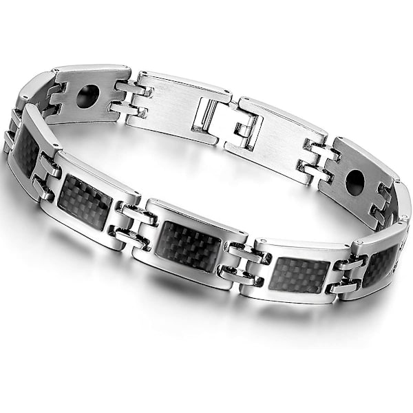 WABJTAMNyhet Magnetarmband för män i rostfritt stål med svart kolfiberinlägg med presentpåse för alla hjärtans dag/fars dag/födelsedagspresent