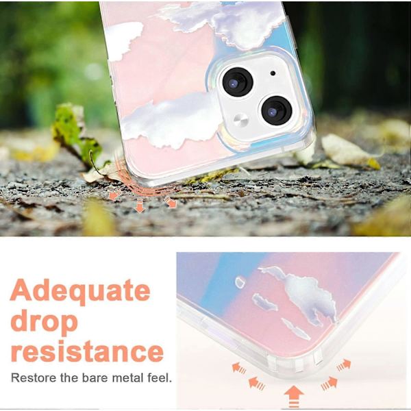 Söt Transparent Kristalldesignat iPhone 13 Skal 6,1 tum 2021 Släppt, Stötsäkert Skyddande Hållbart Telefonfodral Smalt Omslag för Vit Moln Estetik G