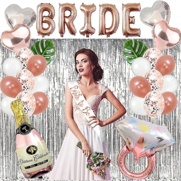 Bride To Be Set, 3 stk/sæt Bride To Be Sash+pandebånd Tiara+slørsæt Polterabendsartikler Dekorationssæt（Rose Gold）