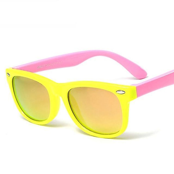 Barn Uv400 polariserte solbriller Jenter Gutter Speilbriller med etui Tpee fleksibel innfatning（gul rosa）