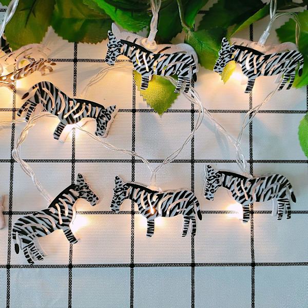 GHYT Barnrumslampor LED-ljusslinga med söta djur Zebra för barn, dekorativa lampor för semesterväggfönsterträd (10m/20LED, Zebra)