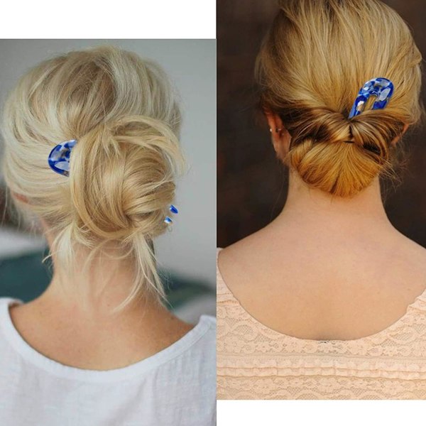 Franske hårgafler Skildpadde Shell U-form Updo hårnåle Clips til tyndt tykt hår, 4,3 tommer klassisk celluloseacetat 2-tandet bolle hårpinde Chignon,