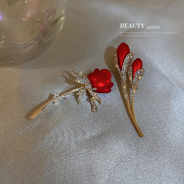 Smykker rose blomst broche skinnende rød krystal glas tøj tørklæde decor mode pin gave