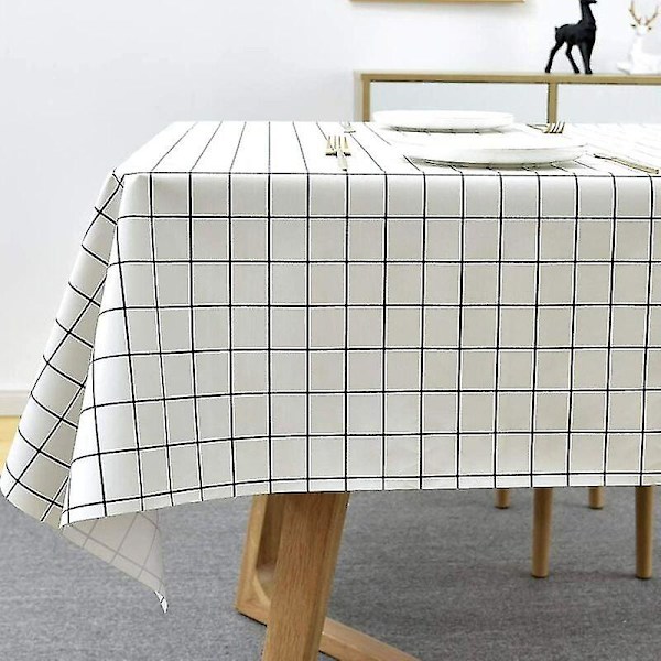 Bordsduk. Tvättbar PVC-plastduk. Vattentät rektangulär bordsskydd kompatibel kök, picknick, utomhus, inomhus (137 X 180 cm, vit P