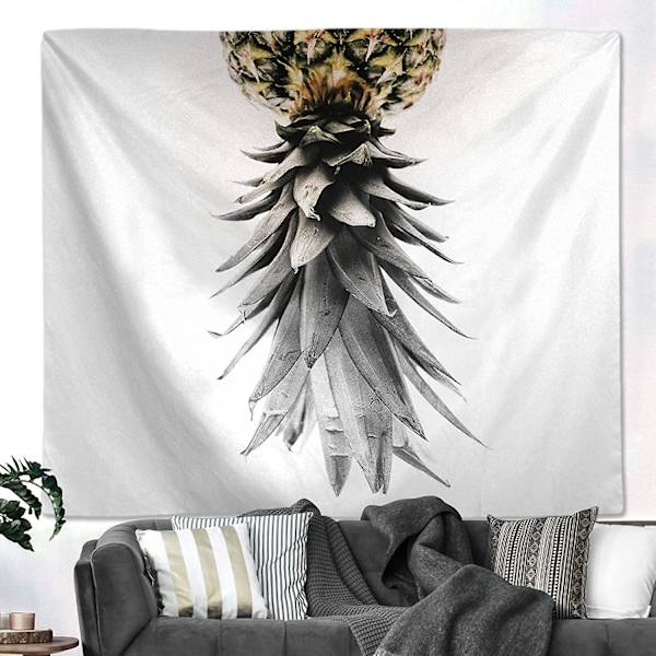 Väggdekor 150x130cm Grå Ananas Väggbonad, Psykedelisk Tropisk Väggbonad Sovrum Heminredning