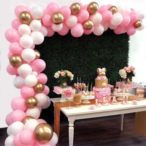 Ballonggirlandbåge Kit 16ft Lång 112st Rosa Vit Guld Ballonger Pack För Flickas Födelsedag Baby Shower Möhippa Fest Mittpunkt Bakgrund Bakgrund