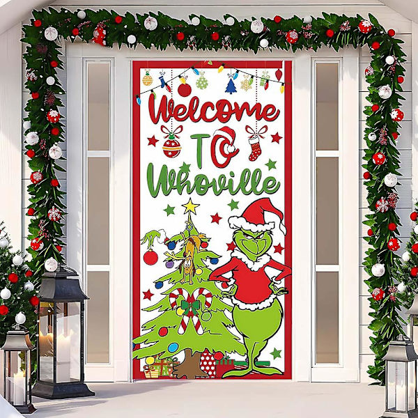 Juldörröverdrag Merry Grinchmas Font Veranda Skylt Vinter Nyår Jul Dekorationer Och Tillbehör För Hemfest