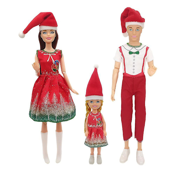 Slumpmässig leverans 30cm/11 tum Barbie Jul Förälder-barn Set Födelsedagspresent Prinsessa Leksak Dockkläder Dekoration För Pojke Flicka (3 st)