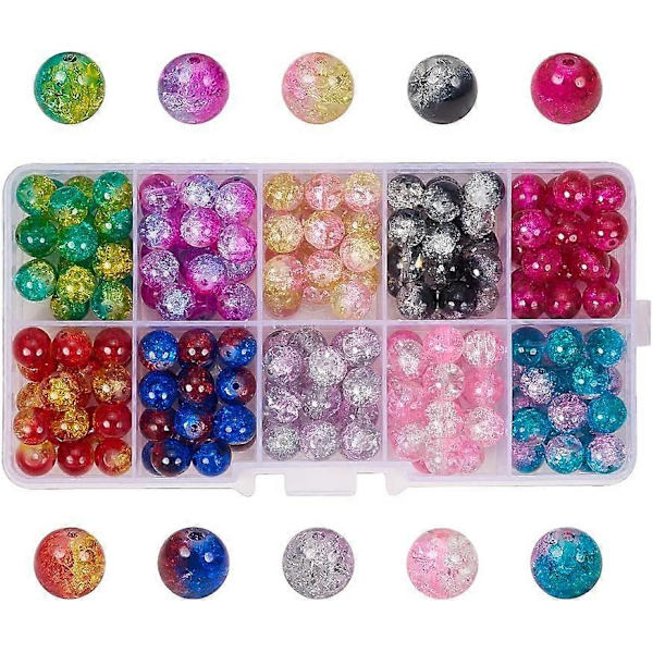 100 st 10 Färgade Krackelerade Glaspärlor 10mm Handgjorda Lampwork Runda Kristallpärlor Bulk för Sommarpärlor Vänbandsarmband Mors Dag Smycken Mak