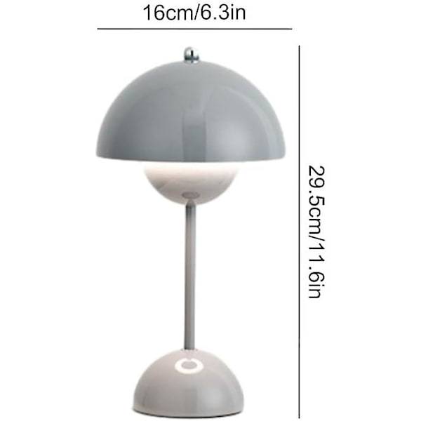 Led Blomsterpot Bordlampe Trådløs Batteri Sopplampe, Moderne Macaron Lampe Retro Touch Dimbar Bordlampe Med 3 Farger Sengetid(grå)