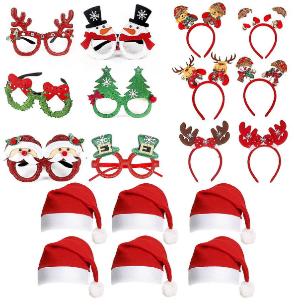 18 Stk Julebriller Julepynt Voksne Børn Julegave Hat Hoved Spænde Bøjle Klap Ring Armbånd Til Julefest 6 Stk Briller