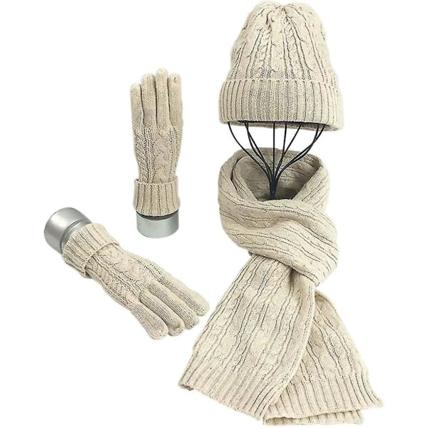 Dammössa, halsduk och handskar set Modestickad fleece Mjuk varmsöm 3 i 1 set