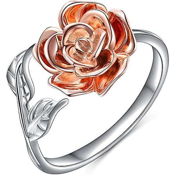 WABJTAMS925 Sterling Sølv Justerbar Wrap Åpen Ring Rose Blomst Ring for Kvinner Tenåringer