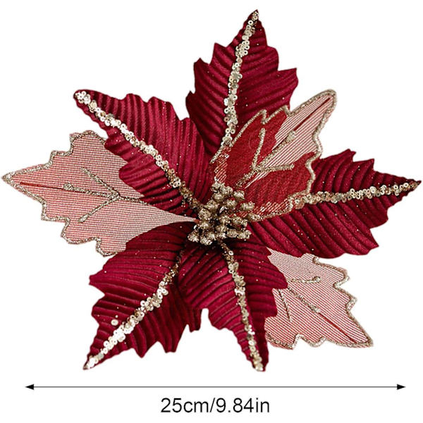Julblommor - 25 cm Konstgjorda Glittrande Julstjärnor - Konstgjorda Glittrande Julstjärnor för Julgran, Bröllop, Födelsedagskrans