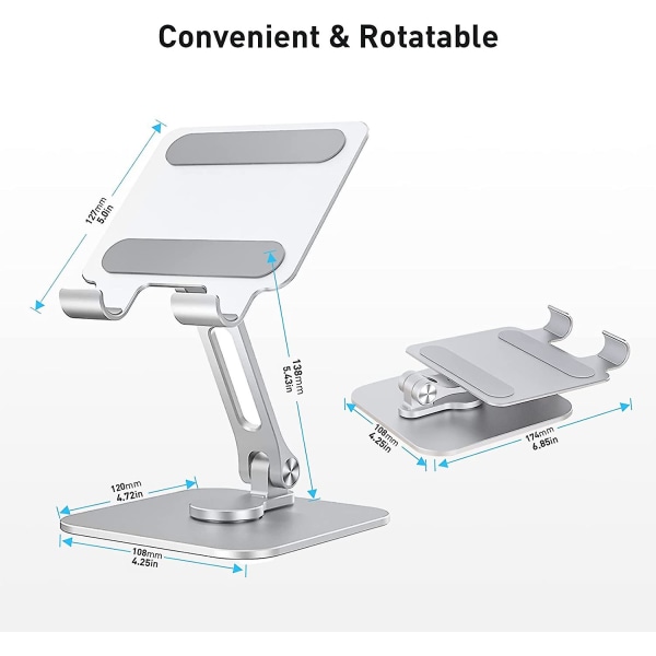 Drejeligt tabletstativ til skrivebord 360 Roterende, foldbar aluminiums-iPad-stativholder til enhver iPad Pro Air Mini
