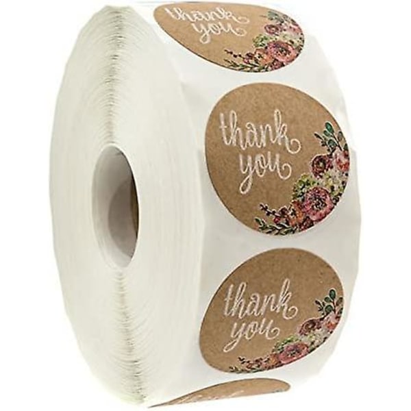 Brune Kraft Blomster Takk Klistremerker - 1,5\" Sirkel Etiketter / 1000 per Pakke