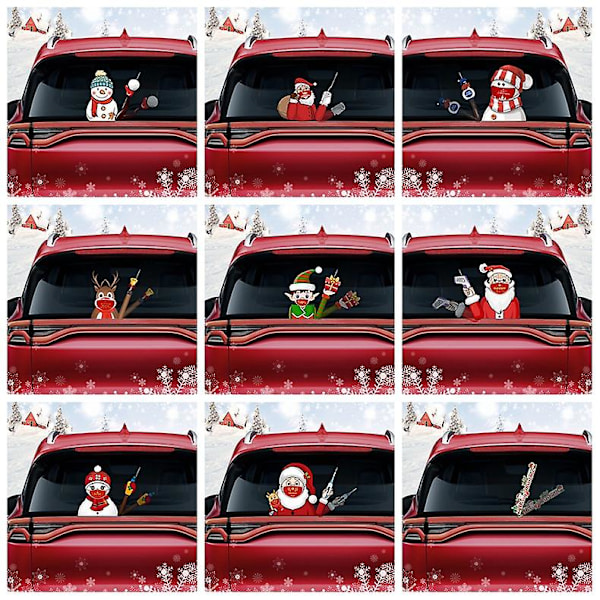 Bakrutagningsdekal Jultomte Vinkar Med Snögubbe 3D Animerade Roliga Julöverraskning Jultomte Och Litet Julgran