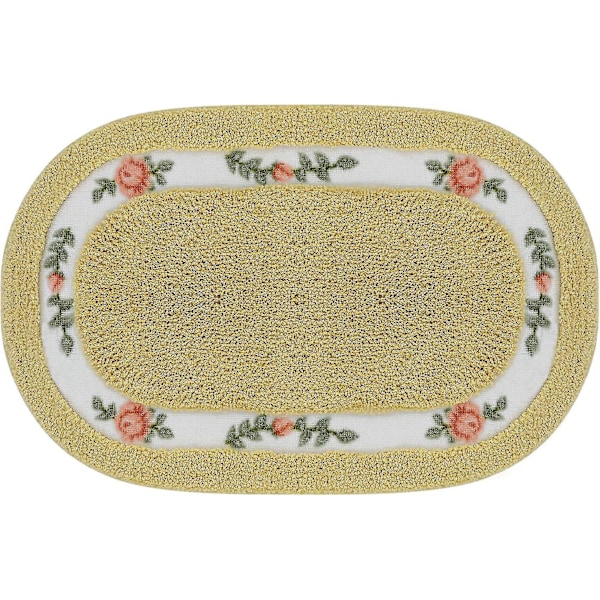 Blommig badrumsmatta halkfri, maskintvättbar, absorberande mikrofiber entrématta, oval form ros