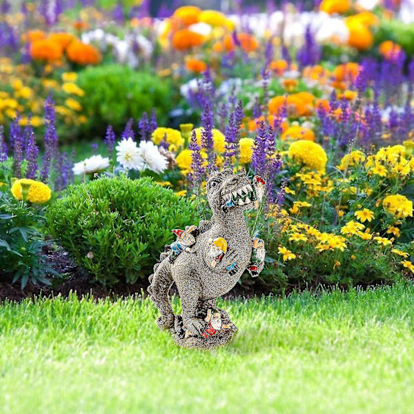 Dinosaurie Gnome Staty Trädgård Figur Dinosaurie Äter Gnomer Trädgård Utomhus Dekor