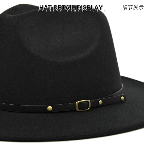 Ny uldhat Jazz Hat Retro Sort Uld Jazz Hat Flad Skygge Stor Skygge Hat