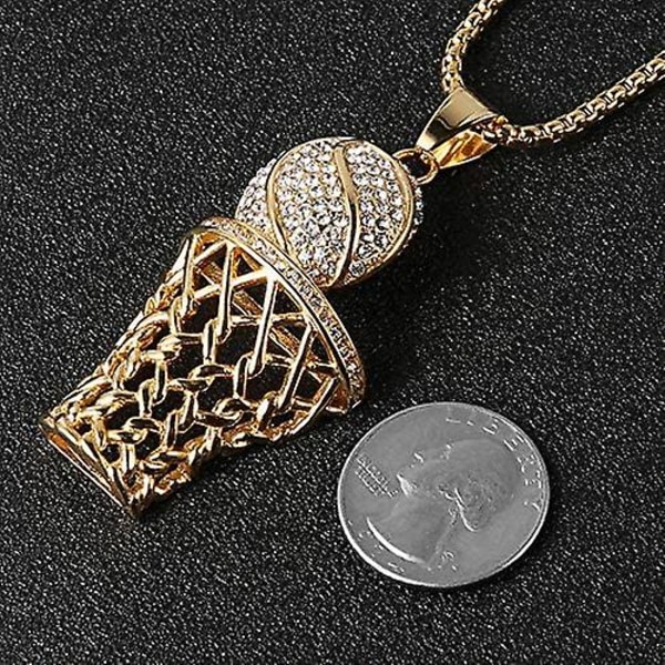 Ghyt Mens 18k guld Silverpläterad basketfälg Cz Inlay Pendant Hip Hop Box Chain Gold