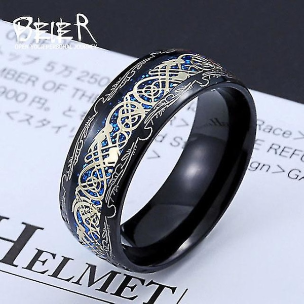 316l rostfritt stål Viking Runes Golden Dragon Man's Ring Blu-ray Enkelt mode högkvalitativa smycken Llbr-r050r（13）