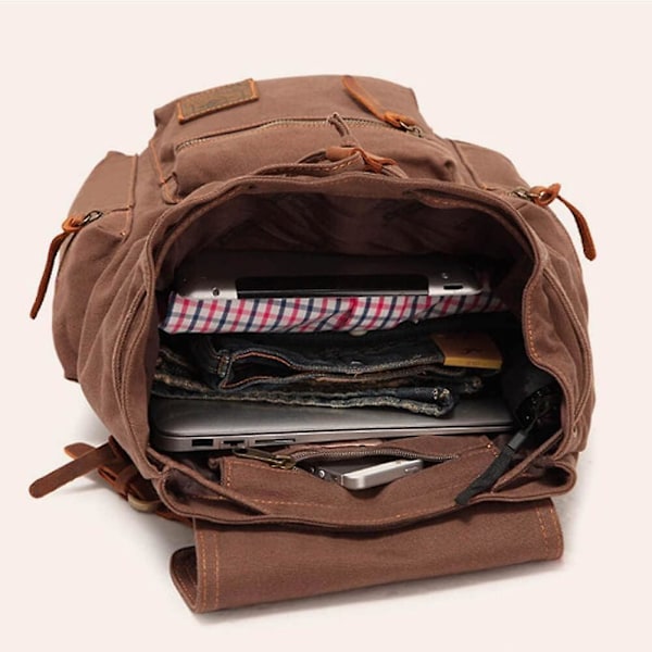 Canvas Ryggsäck Unisex Vintage Casual Ryggsäck 17 Tum Laptop Dagsryggsäck Skolväska Högskoleväska Vandring Camping Resväska Grå