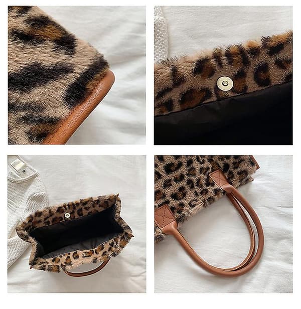 Nya topphandväskor Retro Ko Leopardskin PU Läder Plysch Design Höst Vinter Mode Små Damväskor