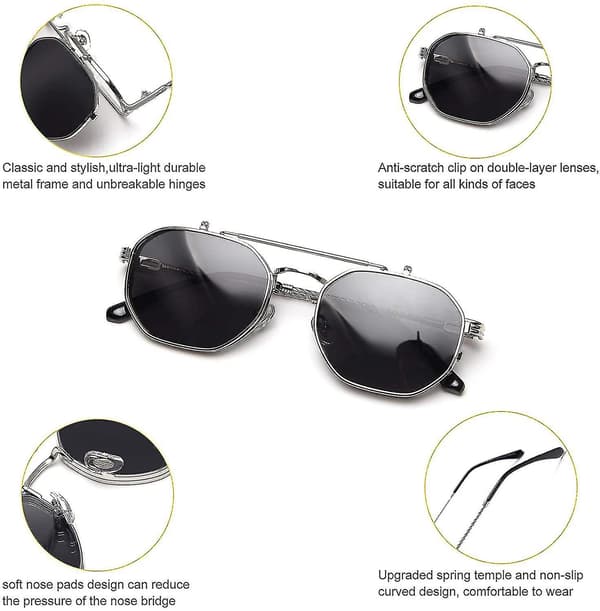 Bebetter Flip Up Solbriller Menn Kvinner Polariserte Steampunk Flip Solbriller Med Doble Linser
