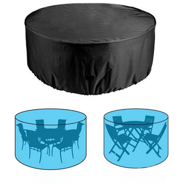 210D Oxfordtyg Utomhus Rund Trädgårdsbord och Stolsmöbelskydd Skyddande Överdrag Trädgårdsmöbler Vattentät Rund Bord Svart 185x110cm