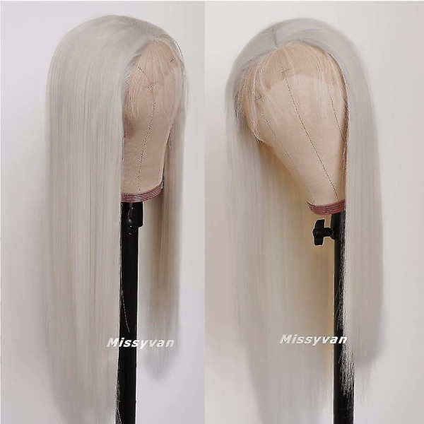 Vit hårfärg Spets främre peruk Långt rakt hår Peruk platinablond Värmebeständigt fiberhår Syntetiskt spets främre peruk