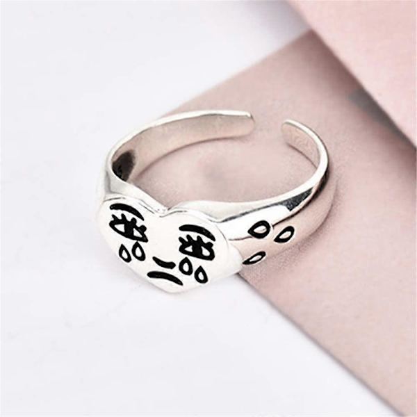 Silver Leende Ansikte Öppen Ring för Kvinnor Män Justerbar Bred Leende Statement Ring Mode Fest Smycken - -