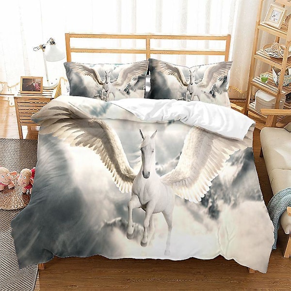 3D Digitaltryck Cartoon Häst Pegasus Örngott Täcke Täcke Sängkläder Tredelad Set FM9 180*200cm -ZHENV（180*200cm）