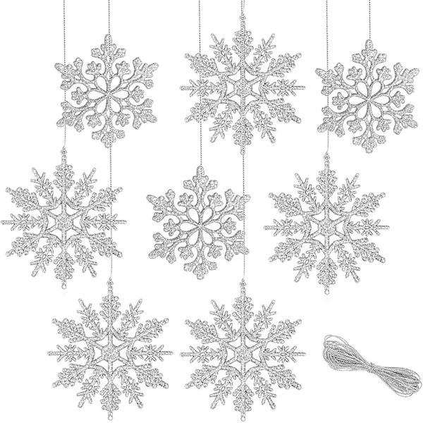 40 st julsnöflingor glitterprydnader julgransdekorationer fönsterdekorationer för hem semesterfest 4 tum, silver