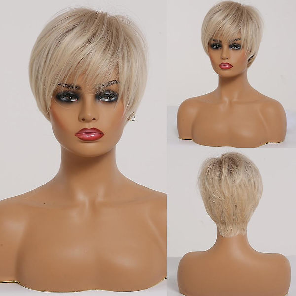 Kort rett bob syntetisk parykk med lugg for kvinner afro ombre svart brun gul blond parykk cosplay fest daglig hår（ss165-2）