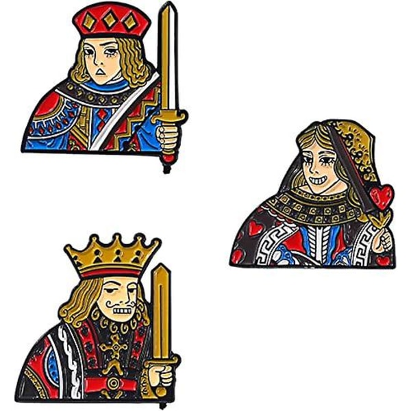 GHYT Cartoon Poker JQK emalj pin set Jack/ Queen/ King kavajnål tillbehör för ryggsäckar kläder snöre