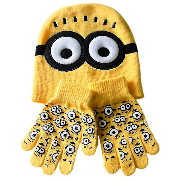 Børns Minions Tegneserie Sød Hat Og Handsker Sæt Drenge Grils Vinter Varme Huer