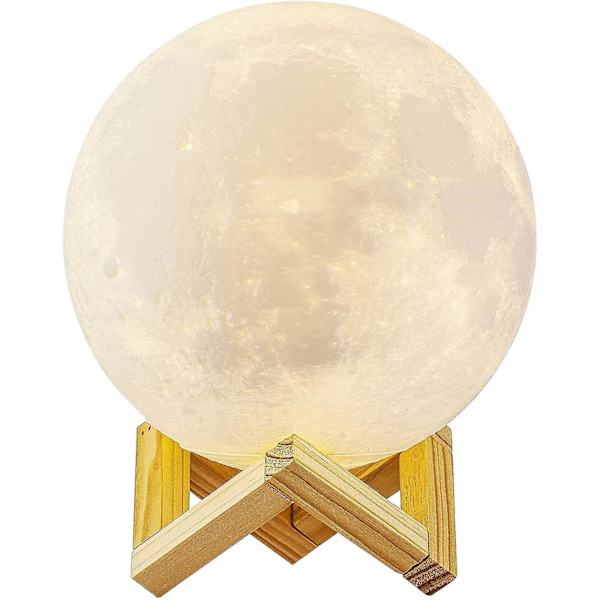 3D Månelampe, LED Nattlys Berøring Luna Lampe 3 Farger, 15cm/5.9inch Diameter, USB Oppladbar Månenattlys for Soverom Stue Cafe Bursdag