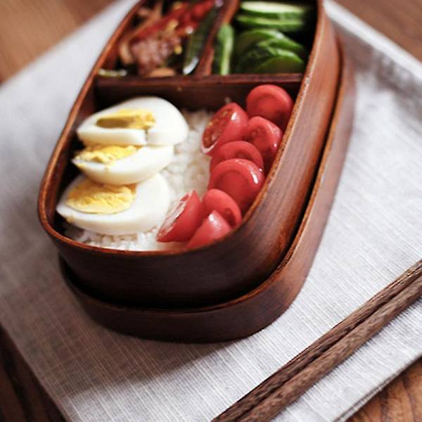Japanska Bentoboxar i Trä Lunchbox Handgjord Naturlig Trä Sushibox Servis Skål Matbehållare (2)