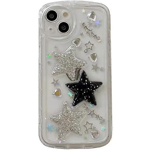 iPhone 13 Pro Max-fodral Bling Stars 3D Hjärtan Diamant Glittrande Stjärna Glitter Y2K Spark Lyxig Flickig Estetisk Personlig Design för Kvinnor