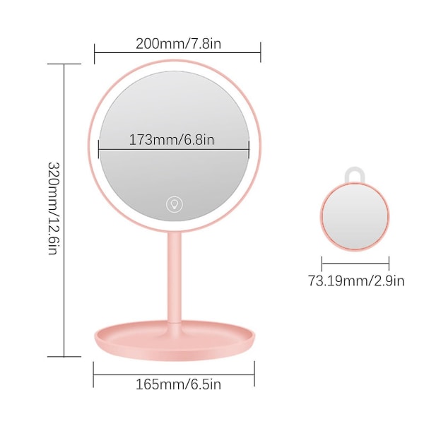 Kosketusnäytöllinen LED-meikkipöytäpeili suurennuslasilla, USB-latauskaapeli - Snngv（valkoinen）