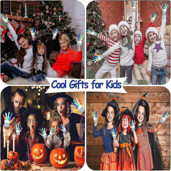 Blinkande Led Light Up-handskar för Halloween-jul, Coola leksaker för 3-15-åriga pojkar, presenter till flickor och pojkar, glödande handskar för klubbdräkt, par