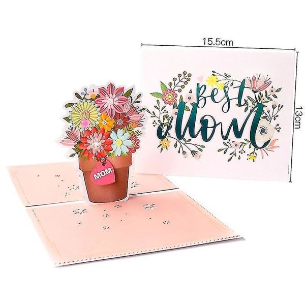 Ny trend 3d morsdag dukker opp kort Vakre blomsterkort Jubileumsgavekort Takk hilsen til mor（G）