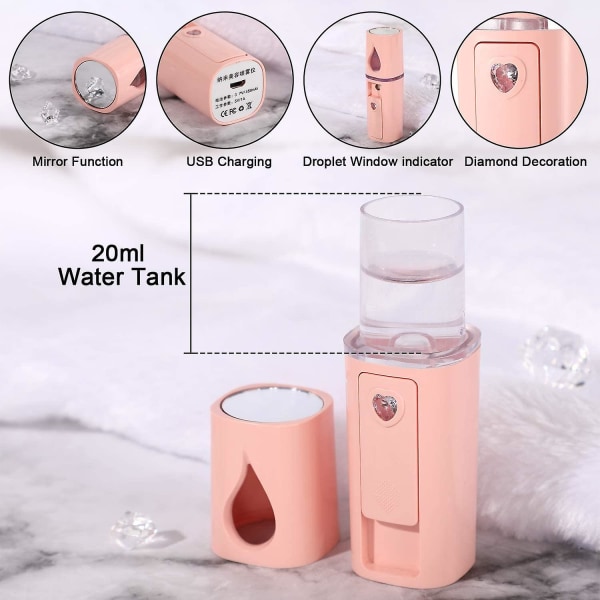 Nye produkter i 2023, 2 stk. Nano Facial Humidifier Mini bærbar ansigtsmistdamper Håndholdt mistsprayer med fugtgivende
