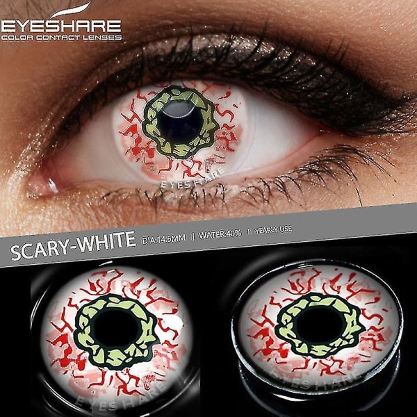 Utsøkt Crazy Lens Dinosaur Cateye Nuclear Series Cosplay-fargelinser for Halloween-fargede øyelinser Kosmetisk for øyet（SSCARY-RED）