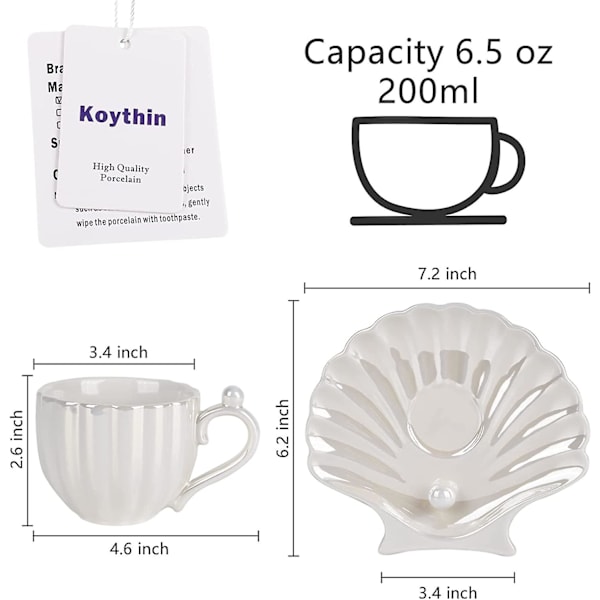 Keramisk kaffemugg, söt kaffemugg för kontor och hem, 6,5 oz/200 ml för te latte mjölk (pärlvit)